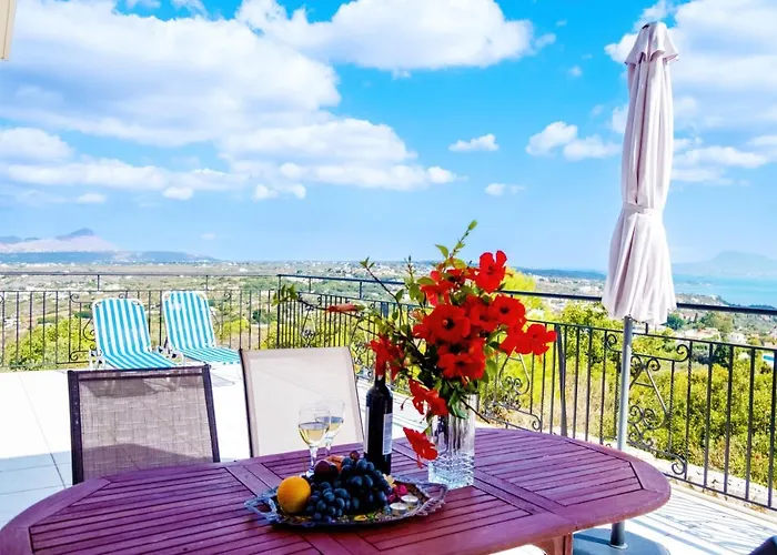 Villa Afroditi In Chania Near Airport With Private Pool, Free Wi-Fi, Souda Bay Views, Garden Oasis